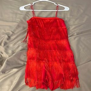 Red fringe romper